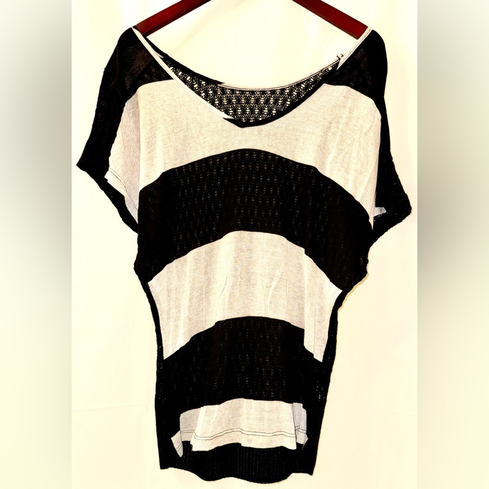Woodleigh Striped Black and Tan Top with Sheer Back